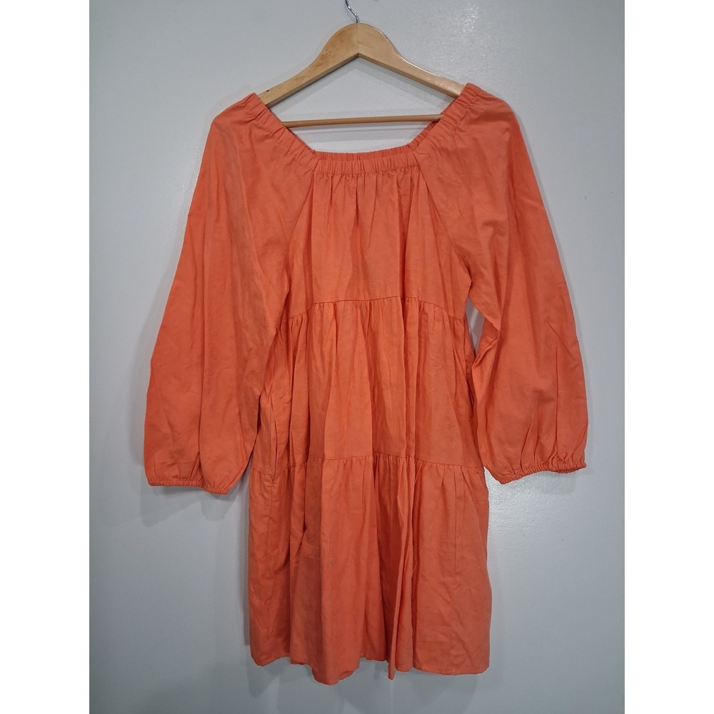 Universal Thread Orange Floral Jacquard Tiered Mini Dress Balloon Sleeve Small
